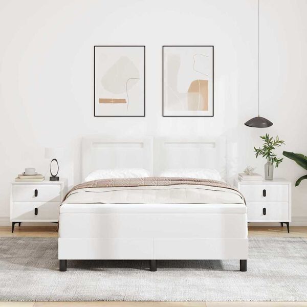 vidaXL Kastītes atsperu gulta Balts 140 x 200 cm Mākslīgā āda