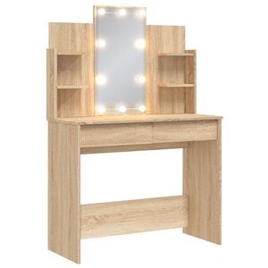 vidaXL spoguļgaldiņ&scaron; ar LED, ozolkoka krāsa, 96x40x142 cm
