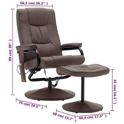 vidaXL masāžas krēsls ar kāju soliņu, brūna mākslīgā āda