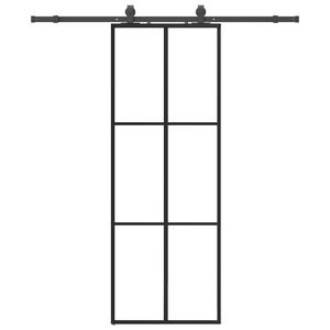 vidaXL bīdāmās durvis ar stiprinājumiem, melns, stikls, 76x205 cm