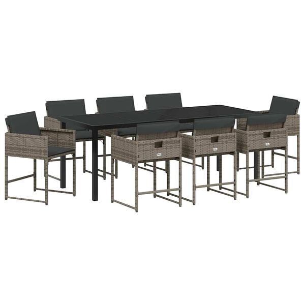 vidaXL Dārza ēdamgalds 9 pcs Pelēka poliratāns