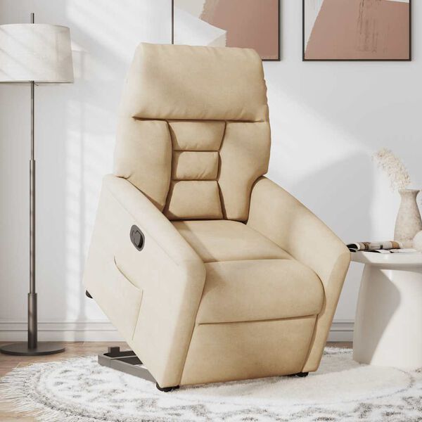vidaXL paceļams atpūtas krēsls, krēmkrāsas mikro&scaron;ķiedras audums
