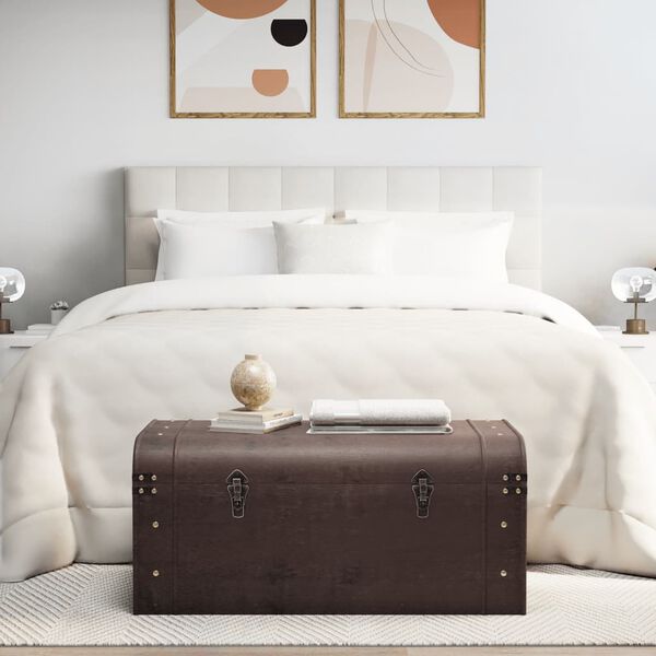 vidaXL dārgumu lāde, tum&scaron;i brūna, 90x50x39,5 cm, saplāksnis