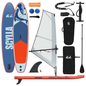 vidaXL Gaisa SUP dēlis ar buru SCYLLA 330 x 76 x 15 cm Zila paredzēts