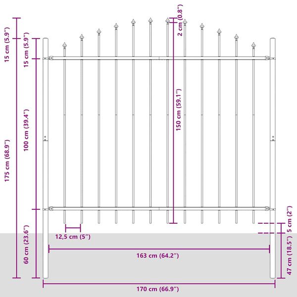 vidaXL dārza žogs Woerden ar &scaron;ķēpu galiem, tērauds, 170x150 cm, melns