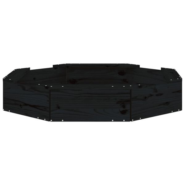 vidaXL smilšu kaste ar sēdekļiem, melna, astoņstūra forma, priede