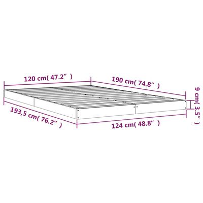 vidaXL gultas rāmis, 120x190 cm, mazs divvietīgs, priedes masīvkoks