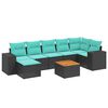 vidaXL 8-daļīgs dārza dīvānu komplekts ar spilveniem, melns PE pinums
