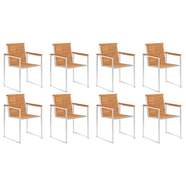 vidaXL dārza krēsli, 8 gab., akācijas masīvkoks un nerūsējo&scaron;s tērauds