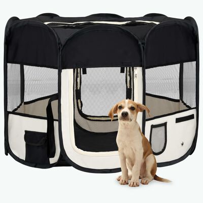 vidaXL saliekama suņu sētiņa, ar somu, melna, 90x90x58 cm