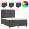 vidaXL atsperu gulta ar matraci, LED, tum&scaron;i pelēks samts, 140x190 cm
