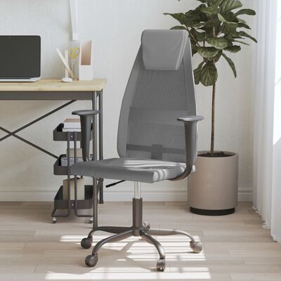 vidaXL biroja krēsls, regulējams augstums, sieta audums, mākslīgā āda