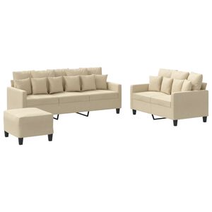 vidaXL trīsdaļīgs dīvānu komplekts ar spilveniem, krēmkrāsas audums