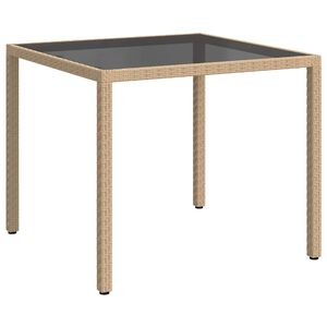 vidaXL dārza galds, 90x90x75 cm, rūdīts stikls un mākslīgā rotangpalma