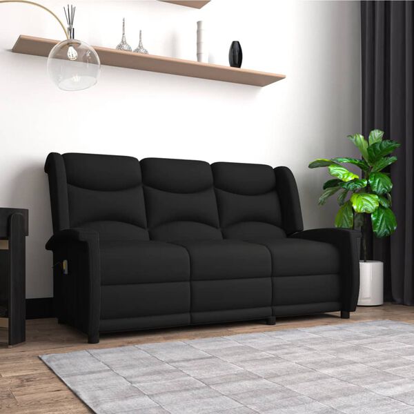 vidaXL trīsvietīgs masāžas krēsls, atgāžams, melns audums