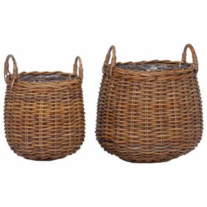 vidaXL Stādītāju grozs ar uzglabā&scaron;anu 2 pcs Brūna Lacak rattan
