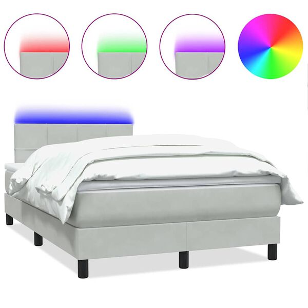 vidaXL atsperu gulta ar matraci, LED, rozā samts, 90x220 cm