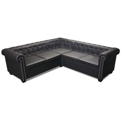 vidaXL piecvietīgs Chesterfield dīvāns, melna mākslīgā āda