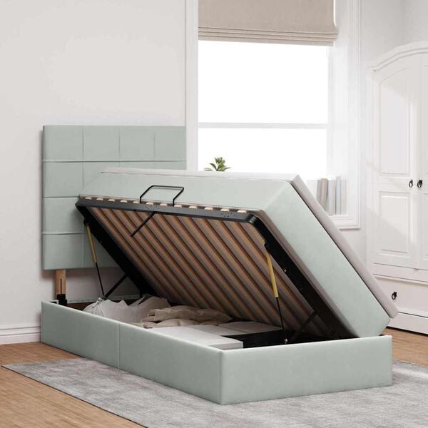 vidaXL Gulta ar uzglabā&scaron;anas vietu un matraci Gai&scaron;i pelēks 90 x 190 cm