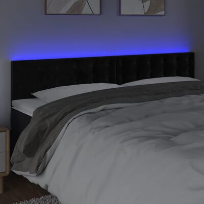 vidaXL gultas galvgalis ar LED, 180x5x78/88 cm, melns samts