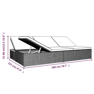 vidaXL nolaižama sauļošanās gulta ar matračiem, melna PE rotangpalma