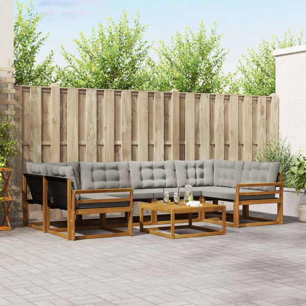 vidaXL Āra dīvānu komplekts ar spilvenu 7 pcs Dabīgs un gai&scaron;i pelēks