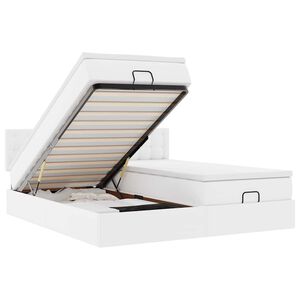 vidaXL Osmaņu gultas rāmis ar matračiem balta 200x200 cm mākslīgā āda