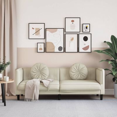 vidaXL trīsvietīgs dīvāns ar matračiem, krēmkrāsas samts
