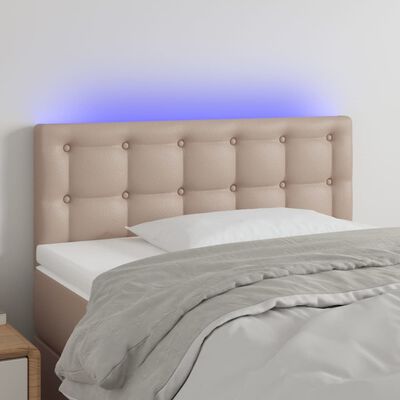 vidaXL gultas galvgalis ar LED, 100x5x78/88 cm, kapučīno mākslīgā āda