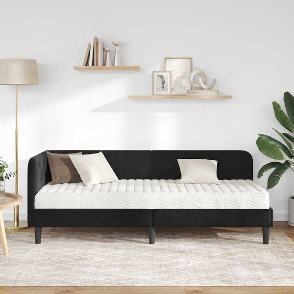 vidaXL Stūra gultas rāmis ar matraci Melna 80 x 200 cm Samts