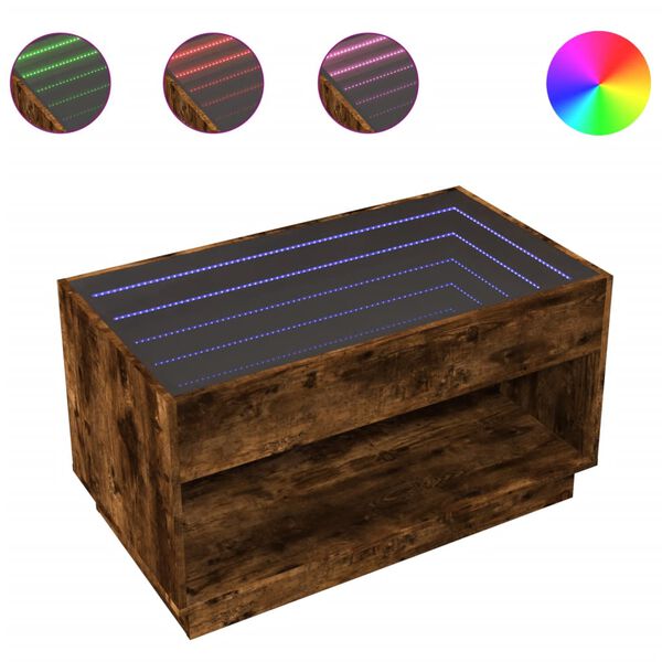 vidaXL kafijas galdiņš ar LED, ozola krāsa, 90x50x50 cm