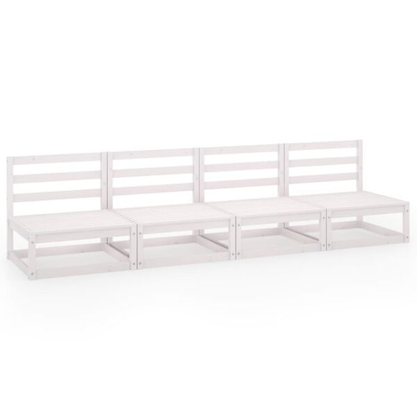 vidaXL četrvietīgs dārza dīvāns, balts, priedes masīvkoks