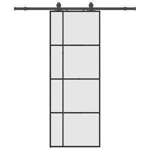 vidaXL bīdāmās durvis ar stiprinājumiem, melns, stikls, 76x205 cm