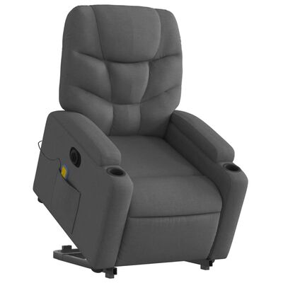 vidaXL elektrisks masāžas krēsls, paceļams, atgāžams, pelēks audums