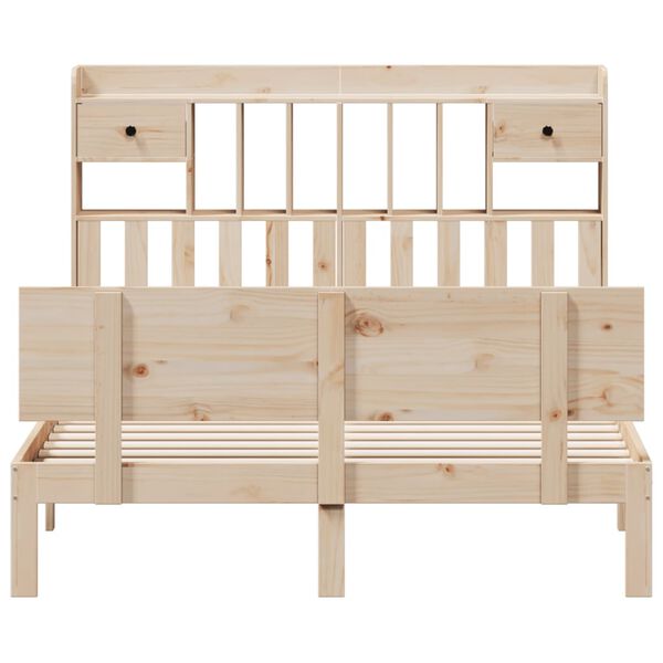 vidaXL gulta ar grāmatu plauktu, bez matrača, 160x200 cm, priedes koks