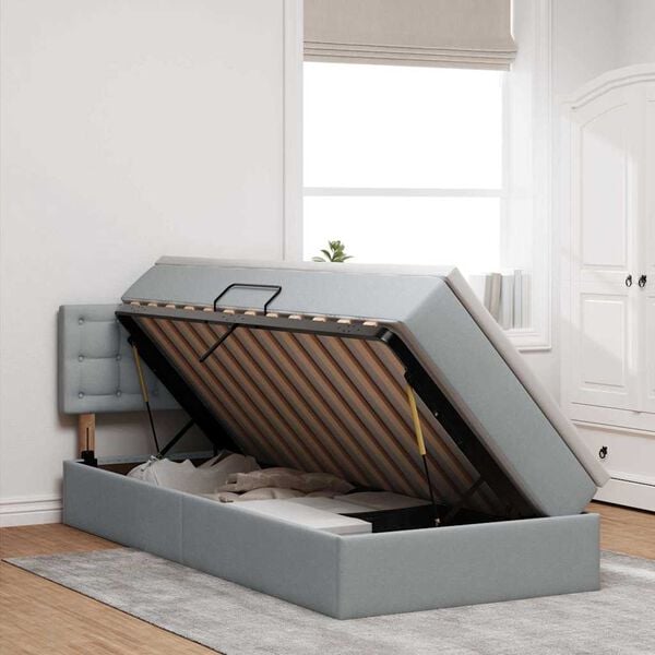 vidaXL Gulta ar uzglabā&scaron;anas vietu un matraci Gai&scaron;i pelēks 90 x 200 cm