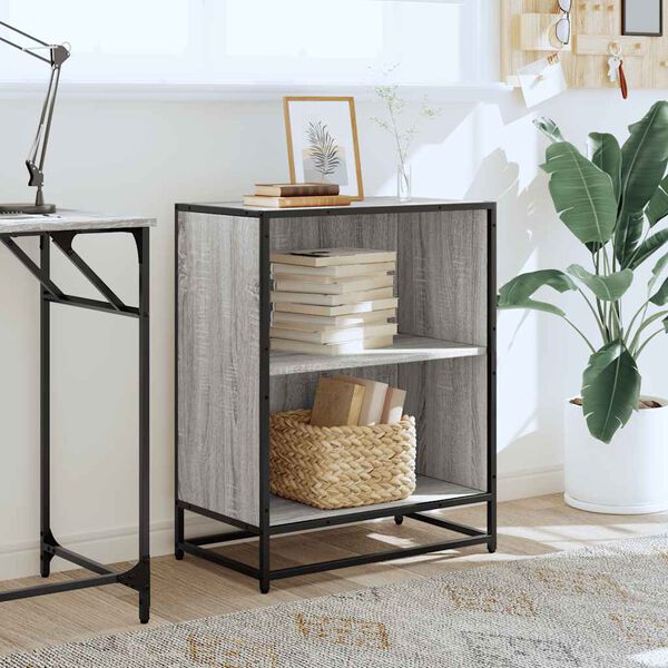 vidaXL grāmatu plaukts, pelēka koka, 60x35x76 cm, inženierijas koks