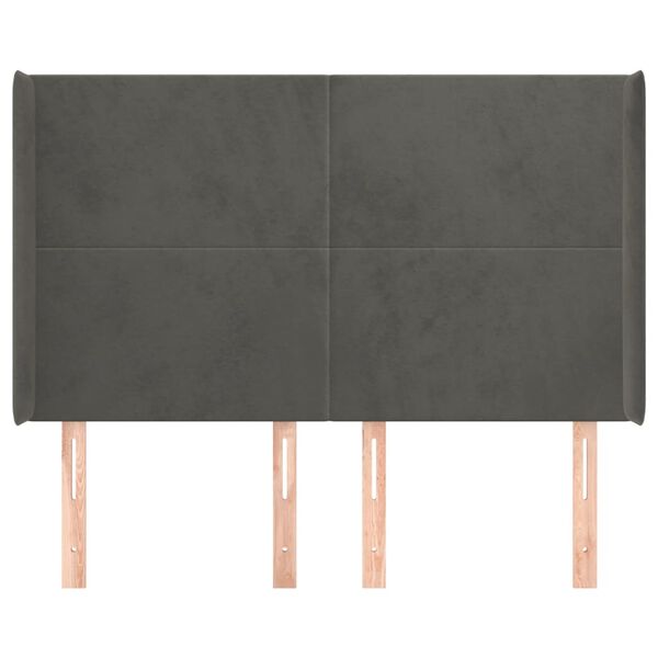 vidaXL galvgalis ar malām, tum&scaron;i pelēks samts, 147x16x118/128 cm