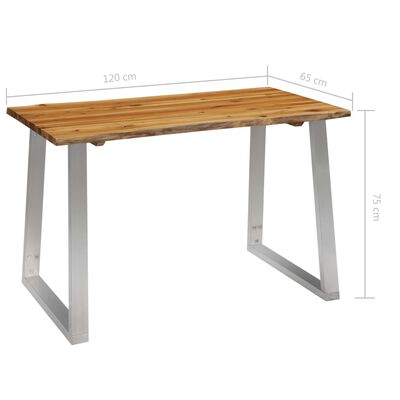 vidaXL virtuves galds, 120x65x75 cm, akācijas masīvkoks, tērauds
