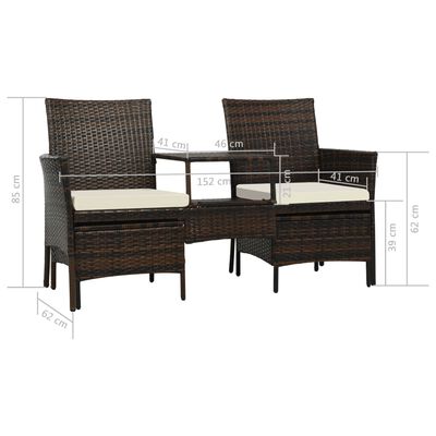 vidaXL divvietīgs dārza dīvāns ar galdiņu, taburetēm, PE pinums, brūns