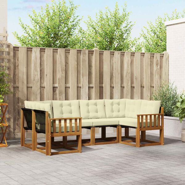 vidaXL Āra dīvānu komplekts ar spilvenu 6 pcs Dabisks un krējuma