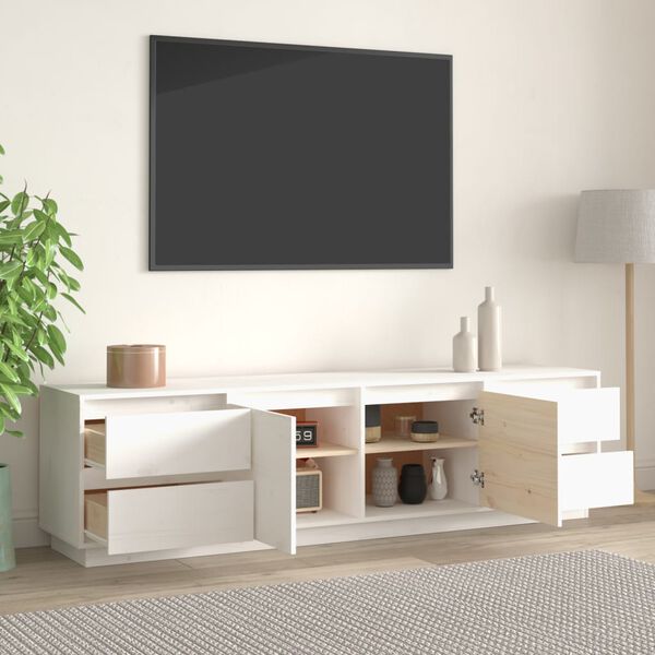 vidaXL TV plaukts, balts, 176x37x47,5 cm, priedes masīvkoks