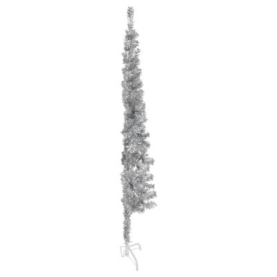 vidaXL mākslīgā Ziemassvētku egle, statīvs, pusapaļa, sudraba, 150 cm