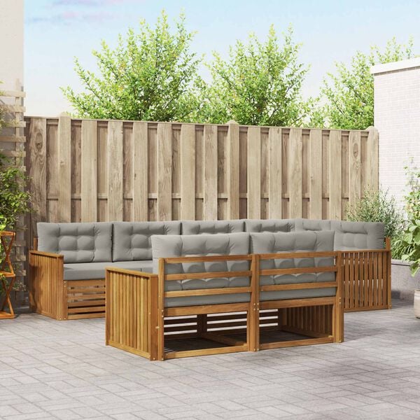 vidaXL Āra dīvānu komplekts ar spilvenu 7 pcs Dabīgs un gai&scaron;i pelēks