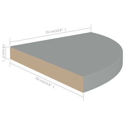 vidaXL stūra sienas plaukti, 2 gab., pelēki, 35x35x3,8 cm, MDF