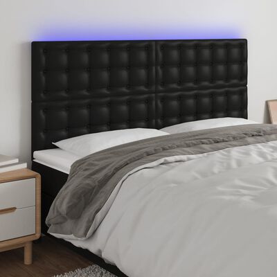 vidaXL gultas galvgalis ar LED, 200x5x118/128 cm, melns mākslīgā āda