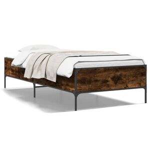 vidaXL gultas rāmis, ozola krāsā, 100x200cm, inženierijas koks, metāls