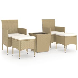 vidaXL 5-daļīgs bistro mēbeļu komplekts, PE rotangpalma, rūdīts stikls
