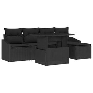 vidaXL Dārza dīvānu komplekts ar spilvenu 6 pcs Melna