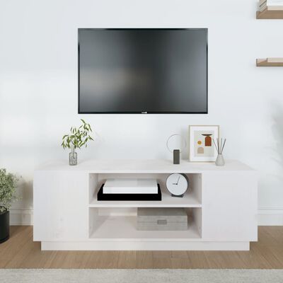 vidaXL TV plaukts, balts, 110x35x40,5 cm, priedes masīvkoks